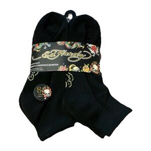 Ed Hardy Men's Quarter Length Black Cushioned Socks- 8 Pairs size 6-12